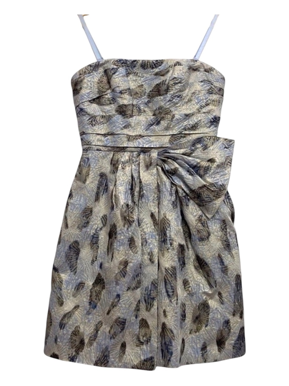 Bcbgmaxazria mini dress silver grey blue strapless 2 feminine shinny material
